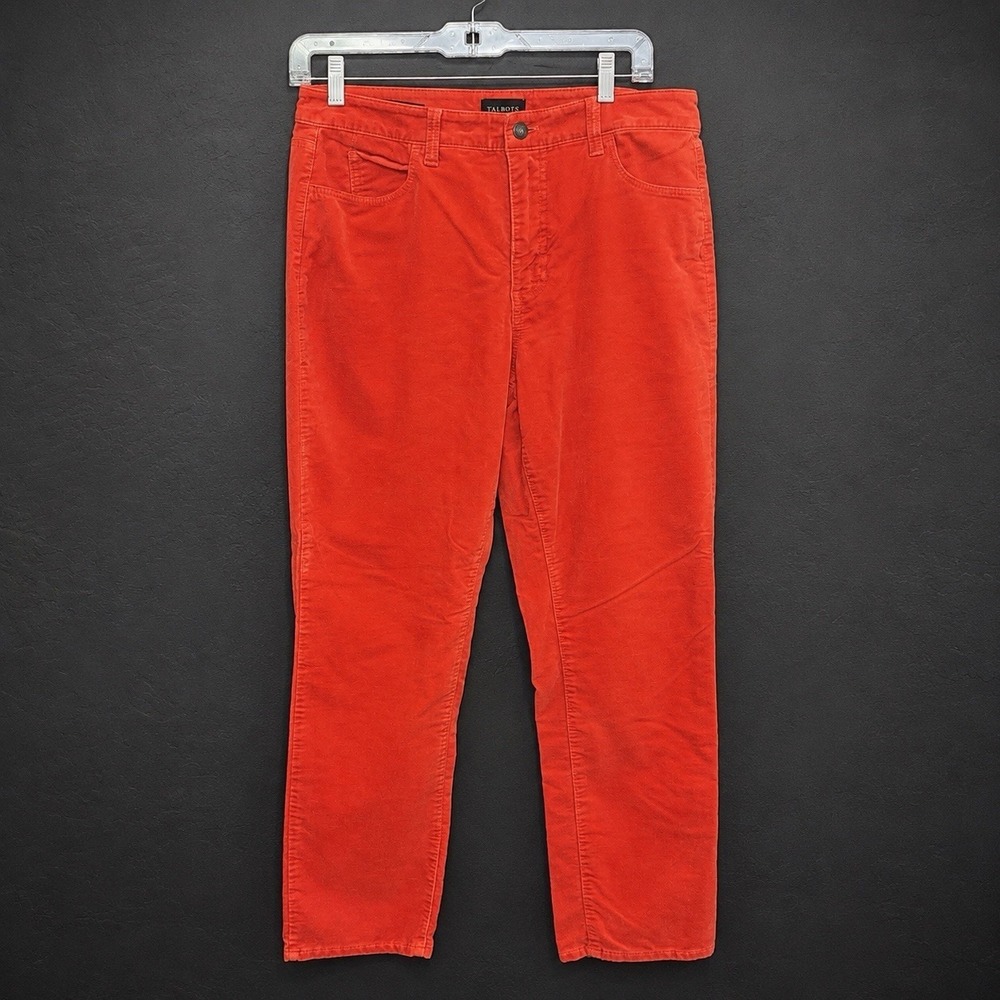 Talbots Curvy Velveteen Straight Leg Pants Women's 10P Red Orange Petite Stretch